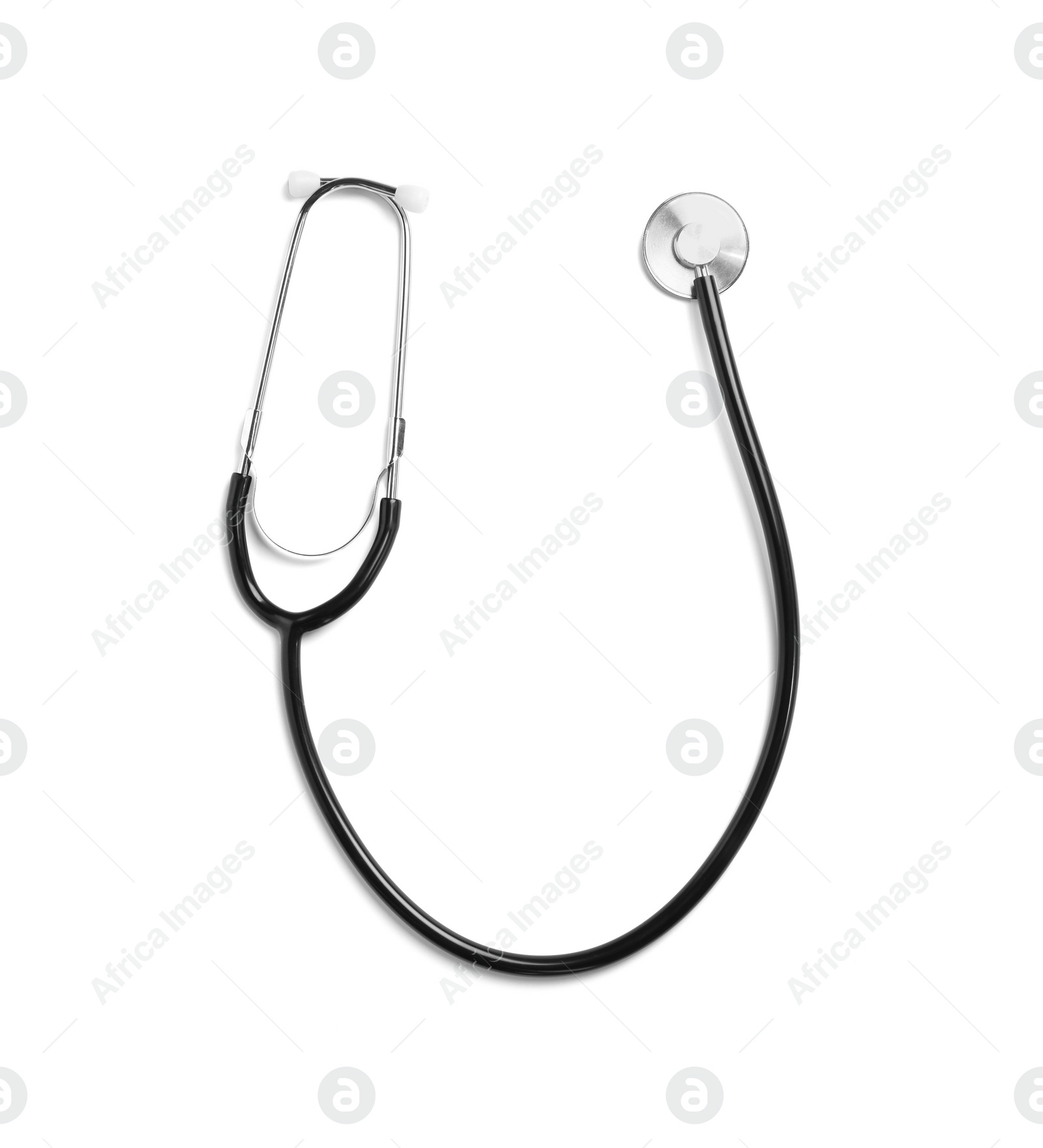 Photo of Stethoscope isolated on white, top view. Medical tool