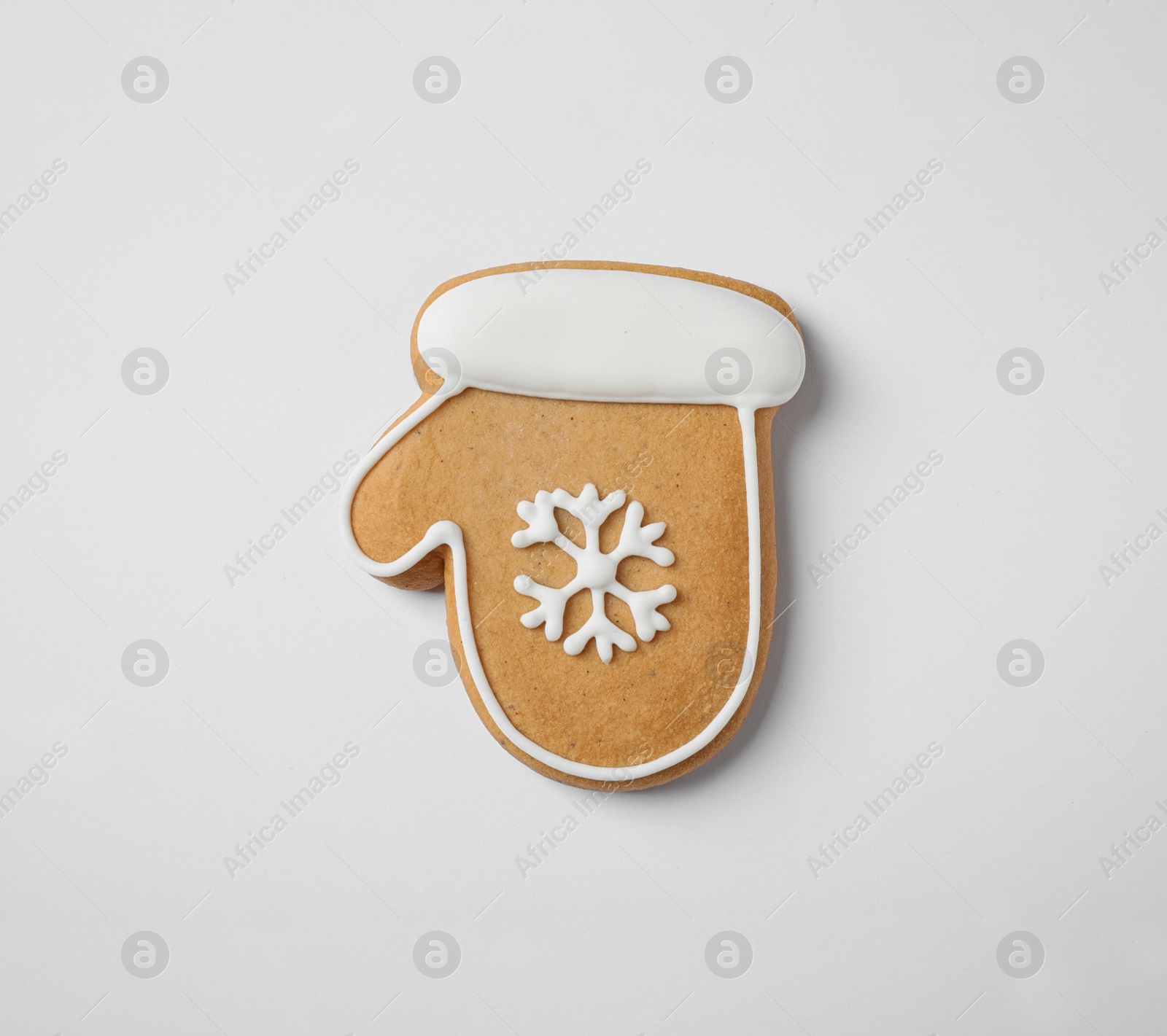 Photo of Tasty homemade Christmas cookie on white background, top view