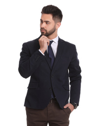 Portrait of young businessman on white background