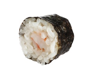 Photo of Delicious fresh sushi roll with shrimp isolated on white