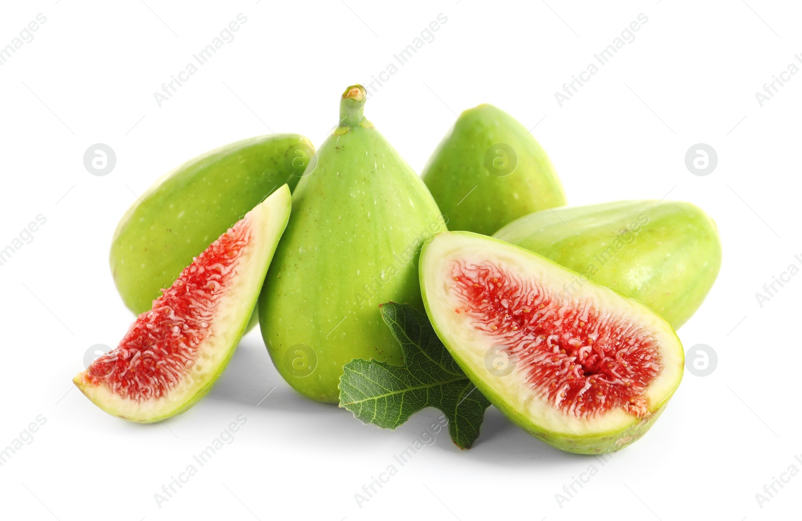 Photo of Fresh green figs isolated on white. Tropical fruit