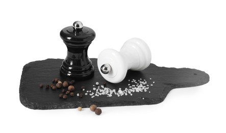 Photo of Two shakers with pepper and salt isolated on white