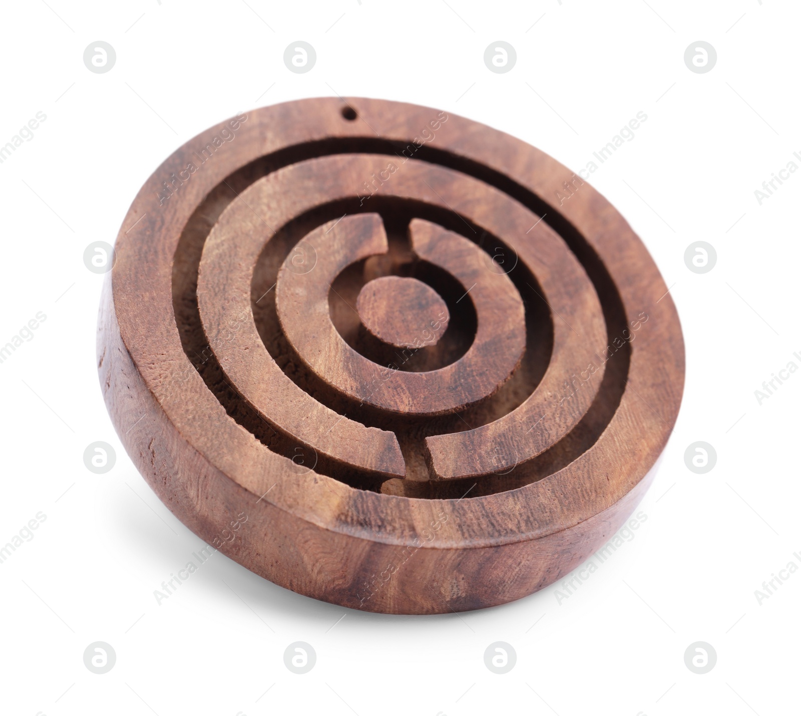 Photo of Round wooden toy maze isolated on white