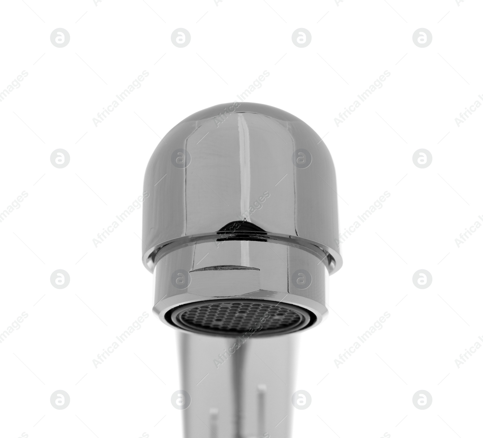 Photo of Modern water tap on white background, closeup