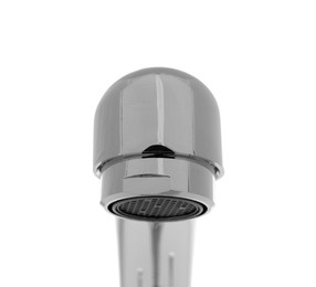 Modern water tap on white background, closeup