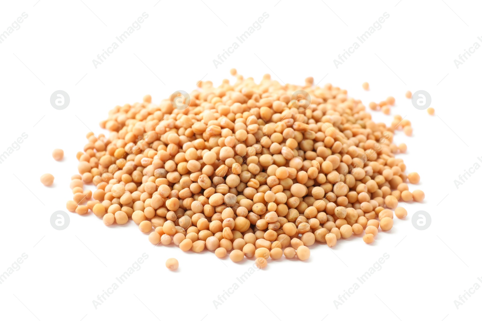 Photo of Heap of mustard seeds isolated on white