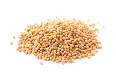 Photo of Heap of mustard seeds isolated on white