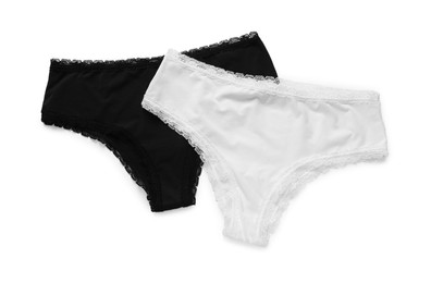Photo of Elegant women's underwear on white background, top view