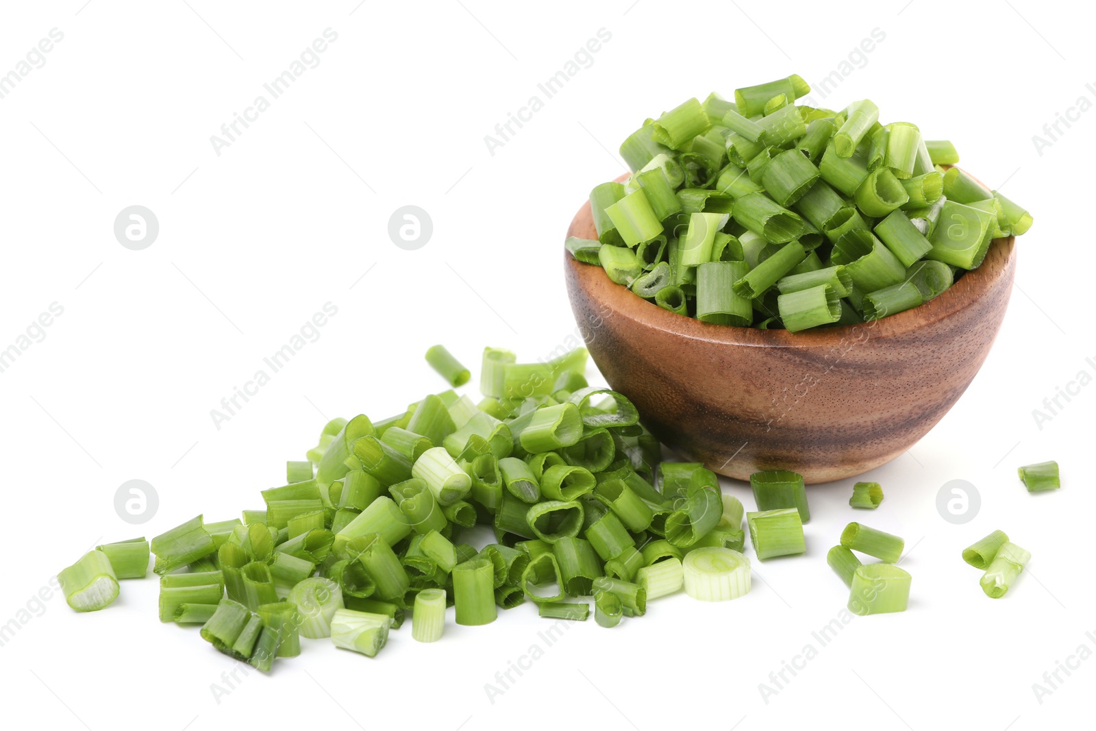 Photo of Chopped fresh green onion isolated on white