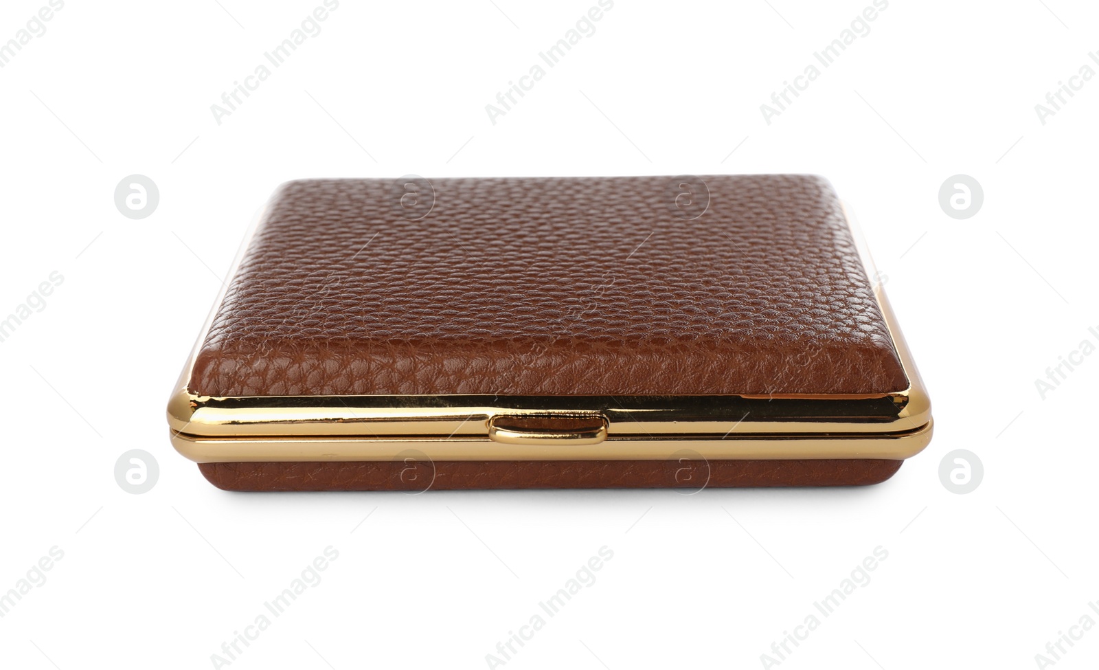 Photo of Stylish leather cigarette case isolated on white