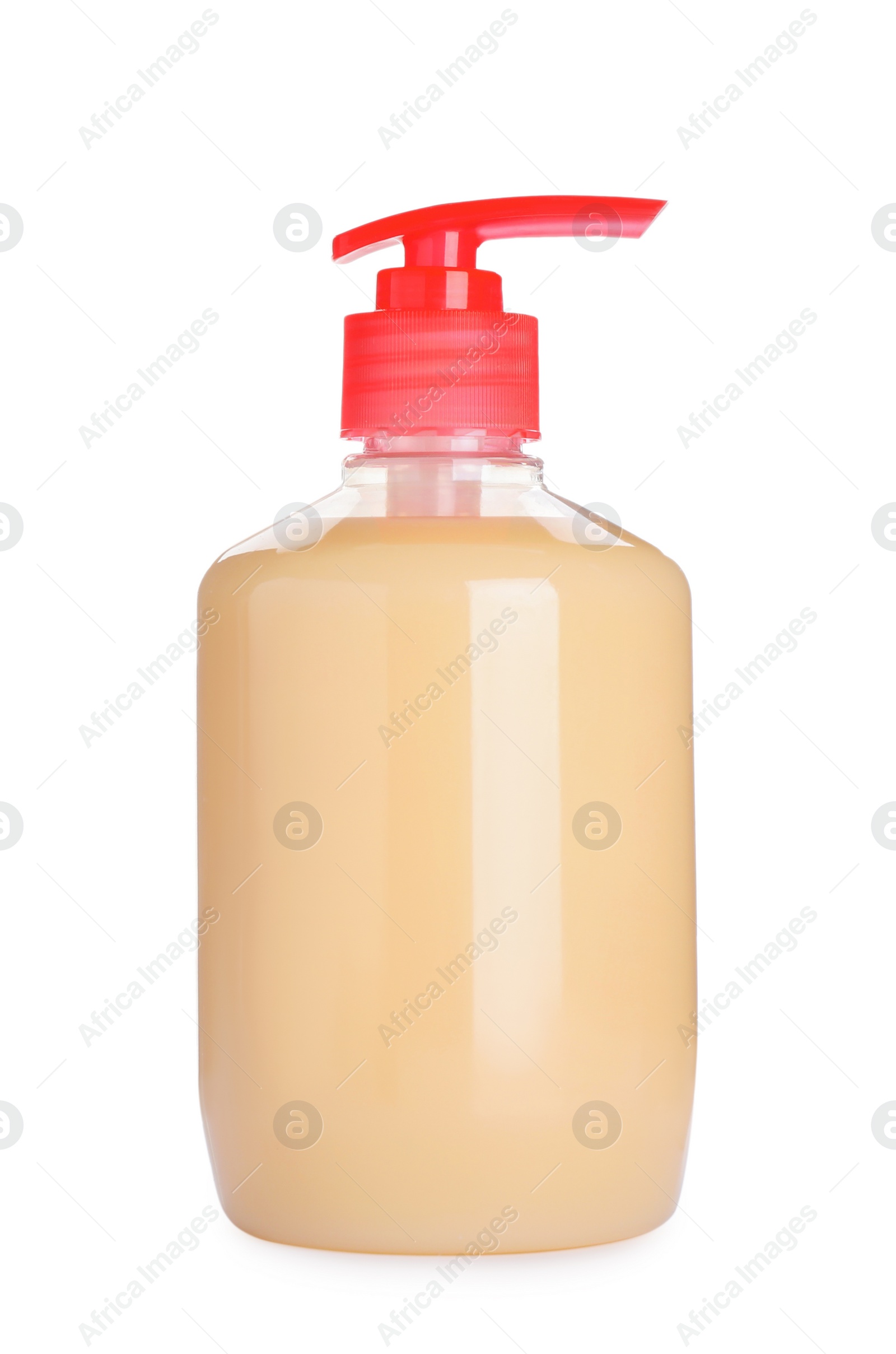 Photo of Dispenser of liquid soap isolated on white