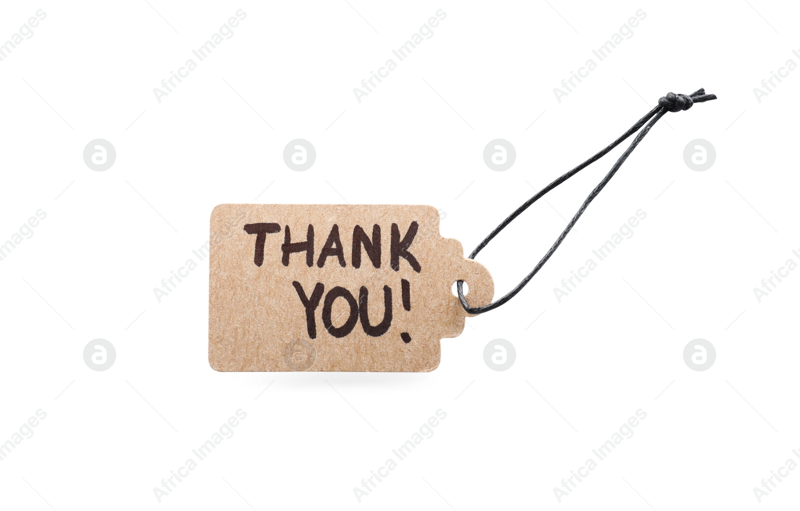 Photo of Cardboard tag with phrase Thank You isolated on white