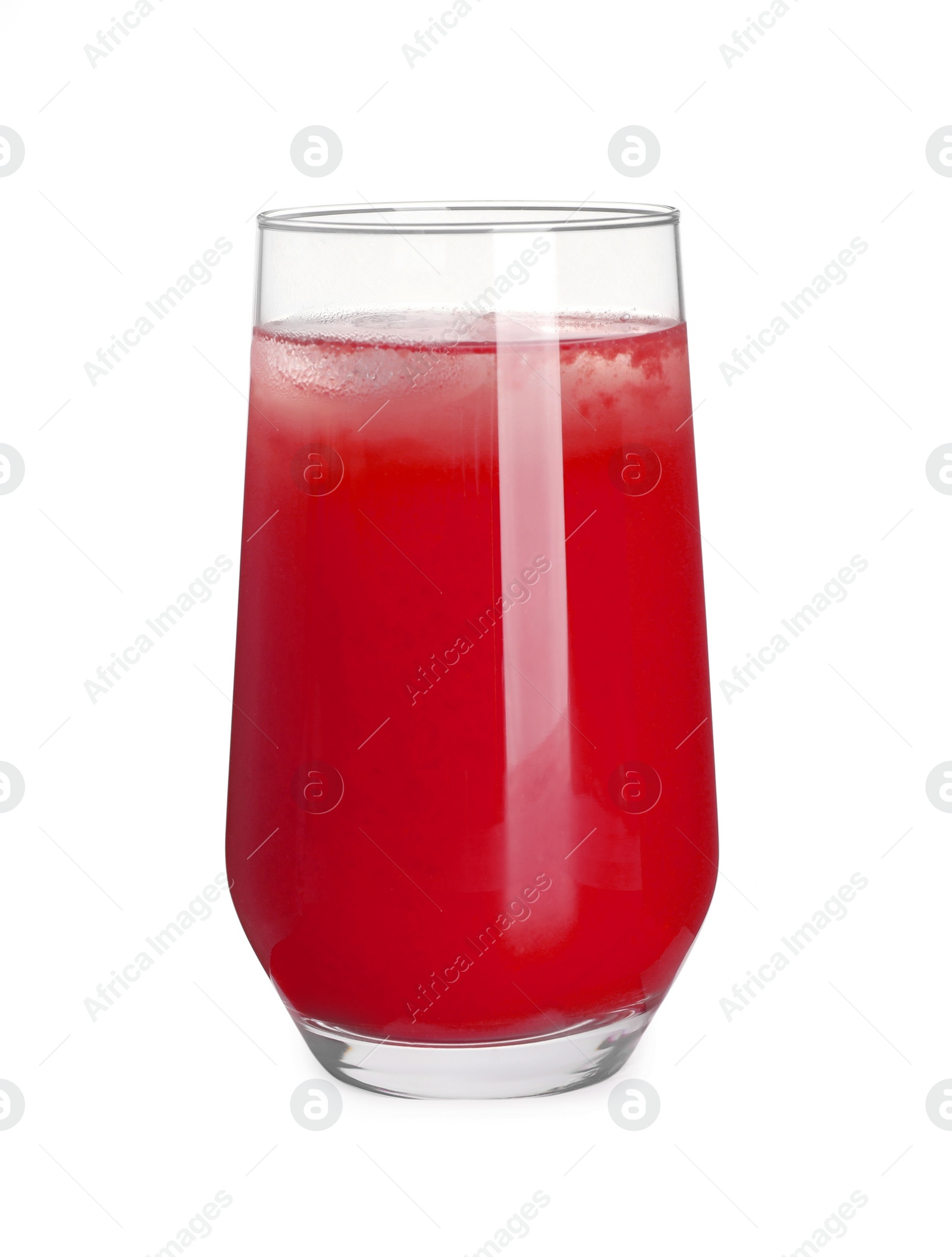 Photo of Tasty watermelon drink in glass isolated on white