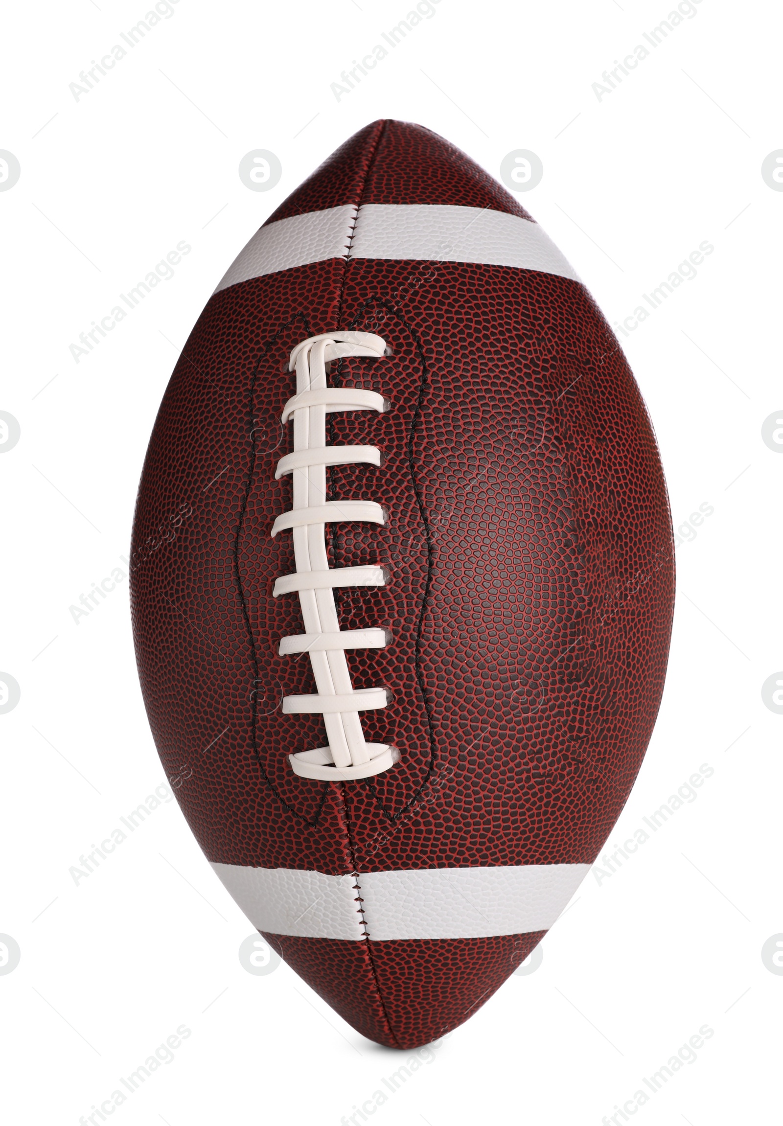 Photo of Leather American football ball on white background