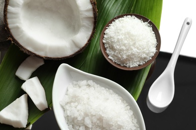 Ingredients for natural body scrub on metal tray