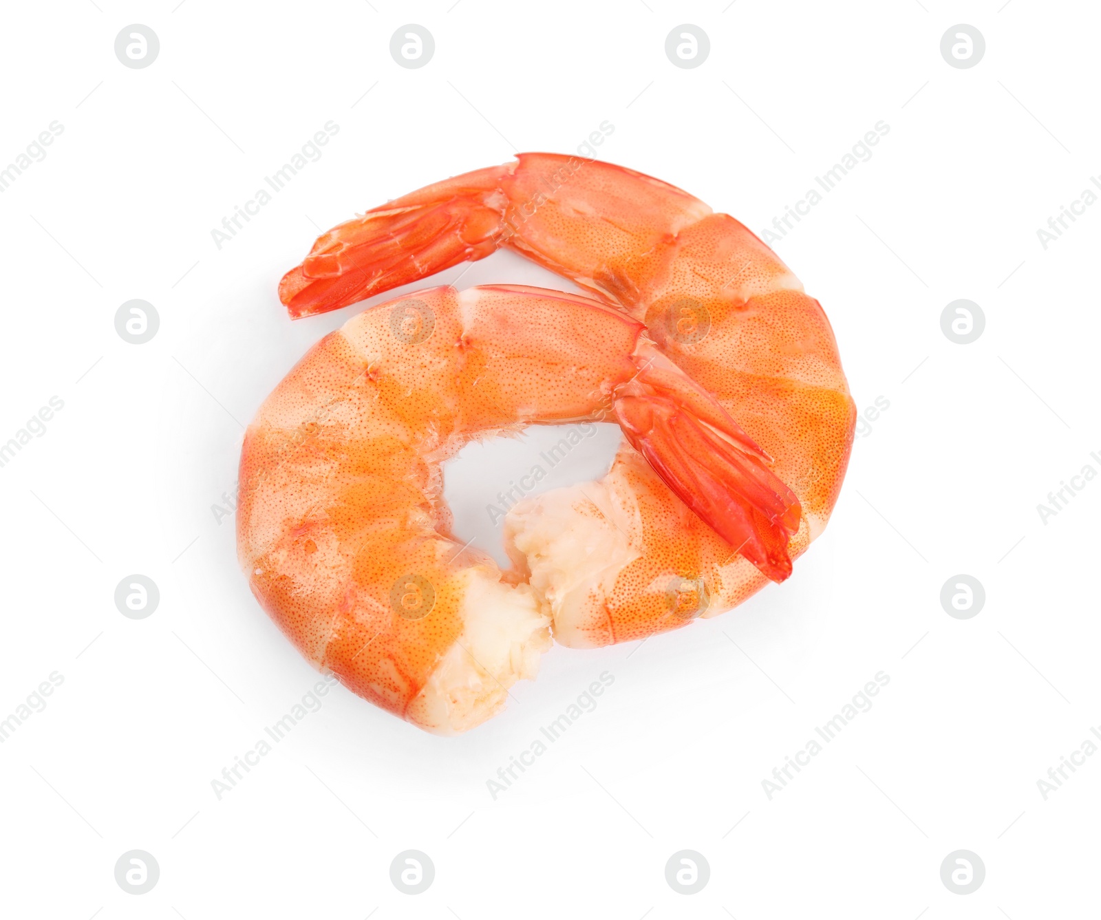 Photo of Delicious freshly cooked shrimps isolated on white, top view