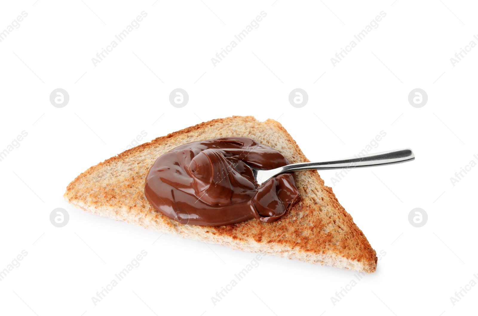 Photo of Toast with sweet chocolate cream isolated on white