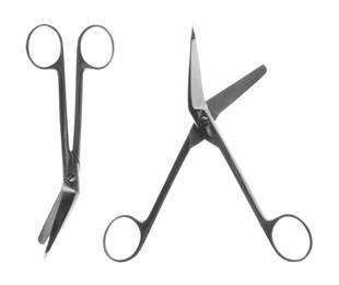 Surgical scissors on white background. Medical instrument