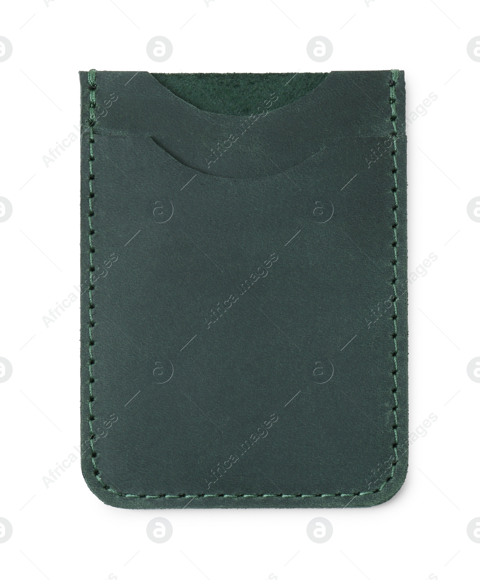 Photo of Leather business card holder isolated on white, top view