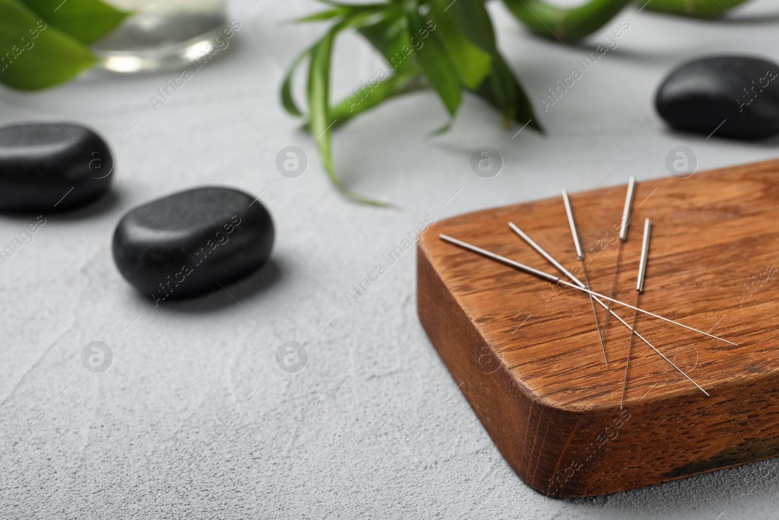 Photo of Board with needles for acupuncture on table