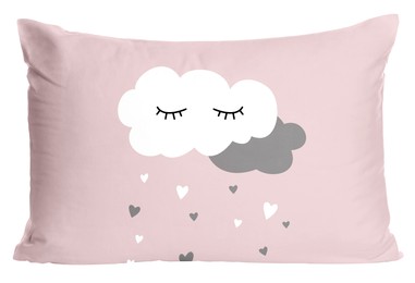 Image of Soft pillow with printed cute clouds isolated on white