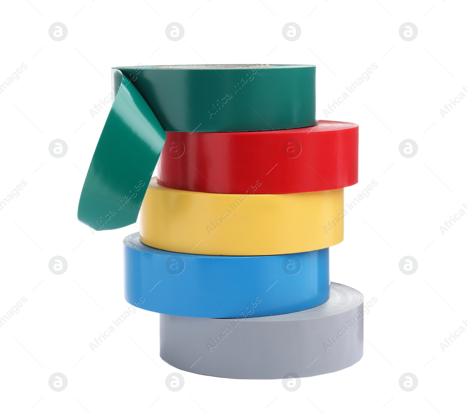 Photo of Colorful insulating tapes on white background. Electrician's supplies