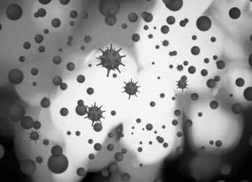 Image of Abstract illustration of virus on color background
