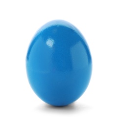 Photo of Dyed Easter egg on white background. Festive tradition