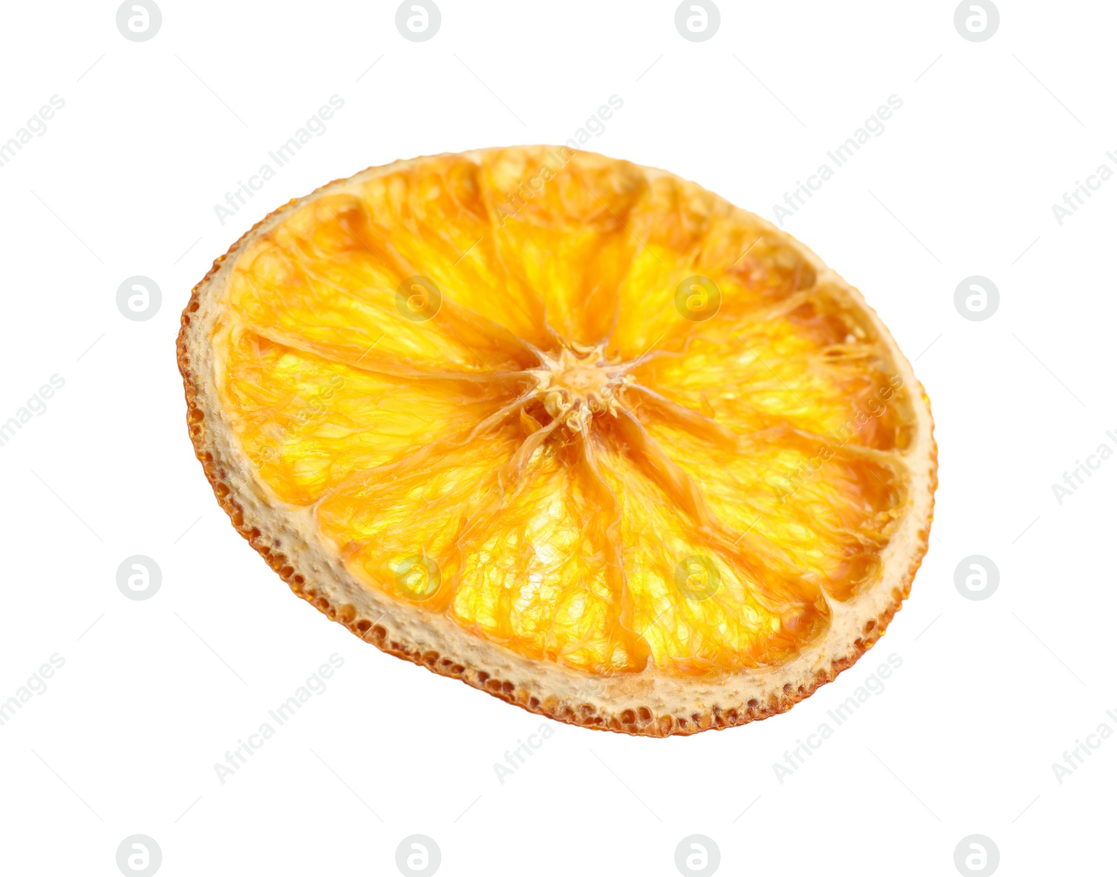 Photo of Slice of dried orange isolated on white. Mulled wine ingredient