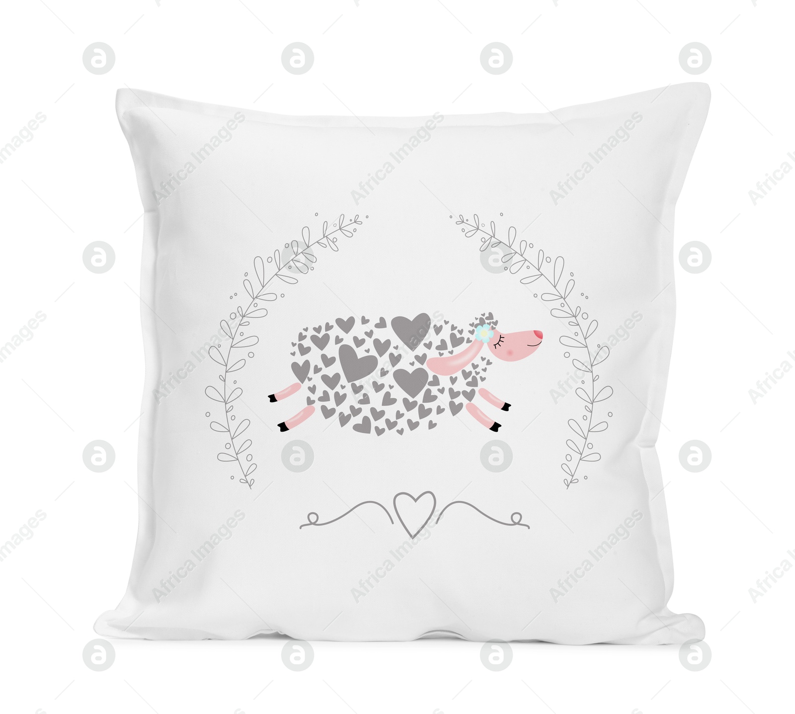 Image of Soft pillow with cute print isolated on white