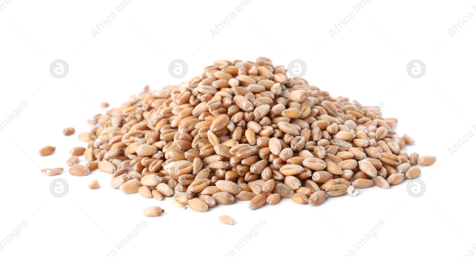 Photo of Pile of wheat grains on white background. Cereal crop