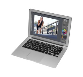 Image of Laptop with photo editor application isolated on white