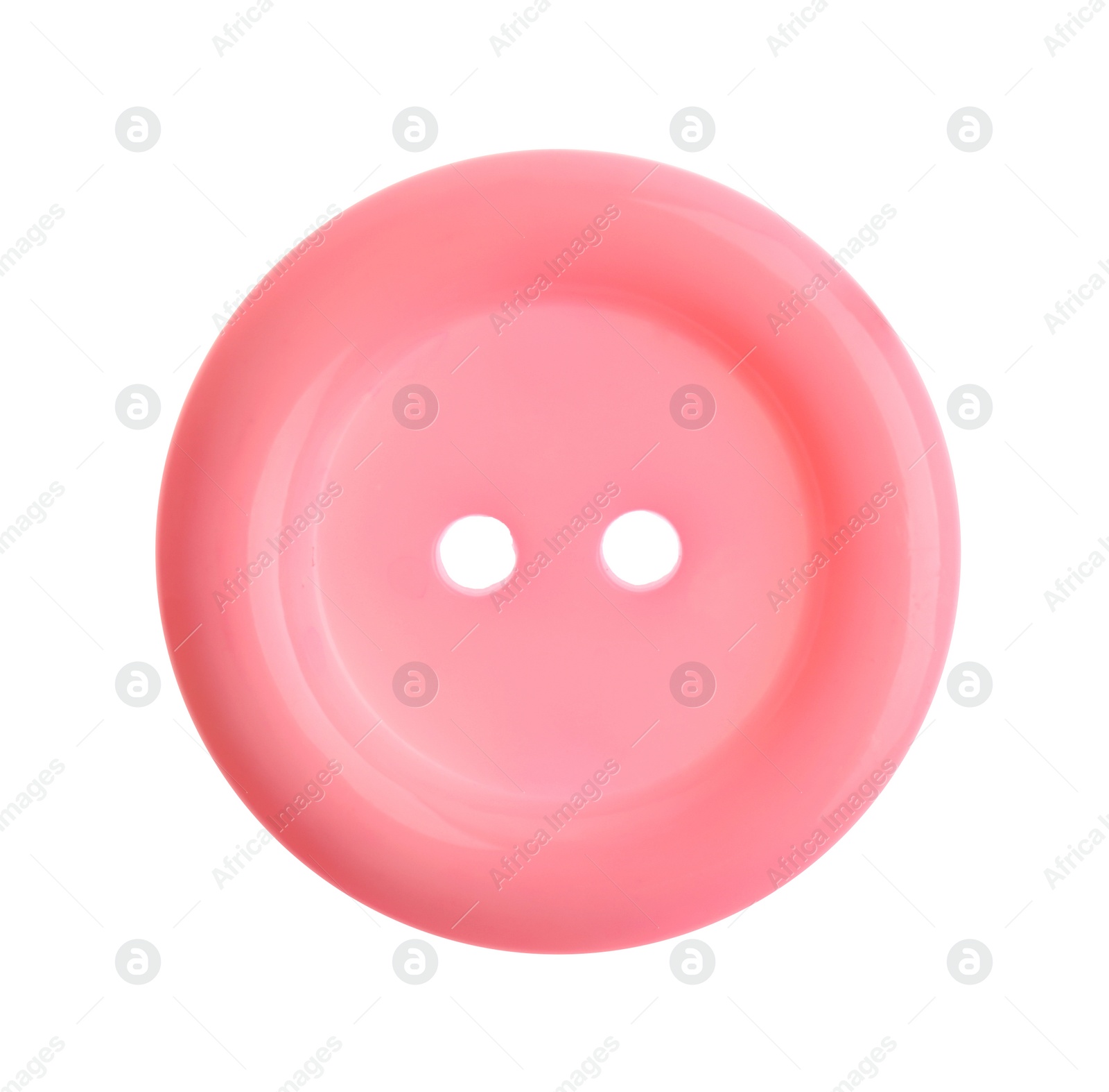 Photo of Pink plastic sewing button isolated on white