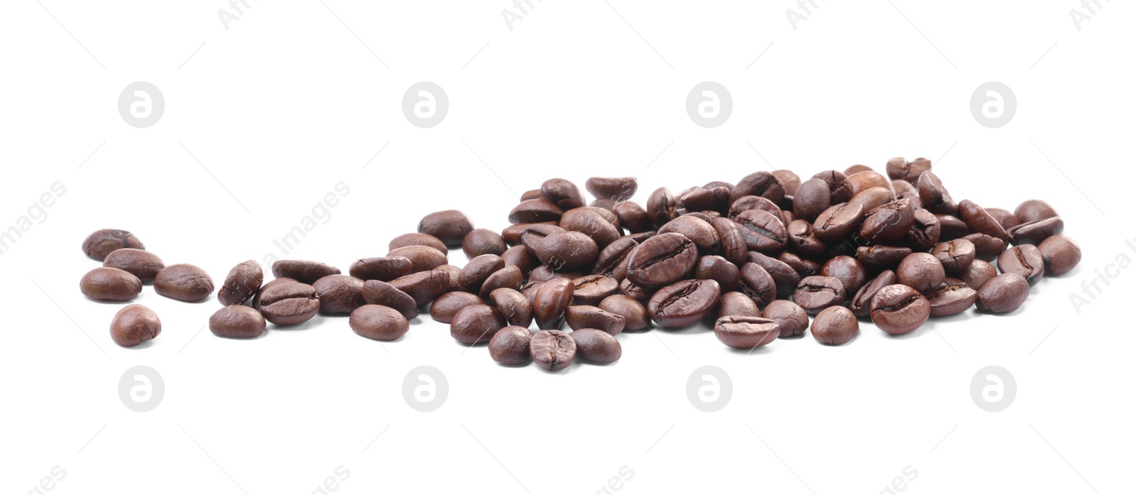 Photo of Pile of roasted coffee beans isolated on white