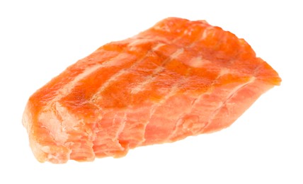 Photo of Piece of tasty grilled salmon isolated on white