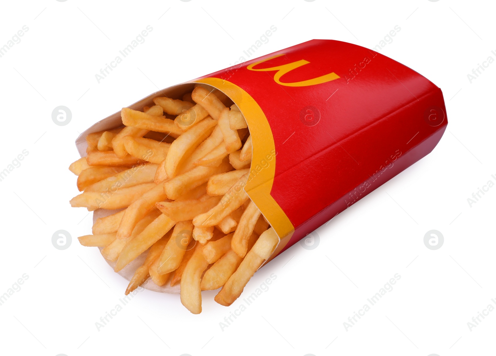 Photo of MYKOLAIV, UKRAINE - AUGUST 12, 2021: Big portion of McDonald's French fries on white background