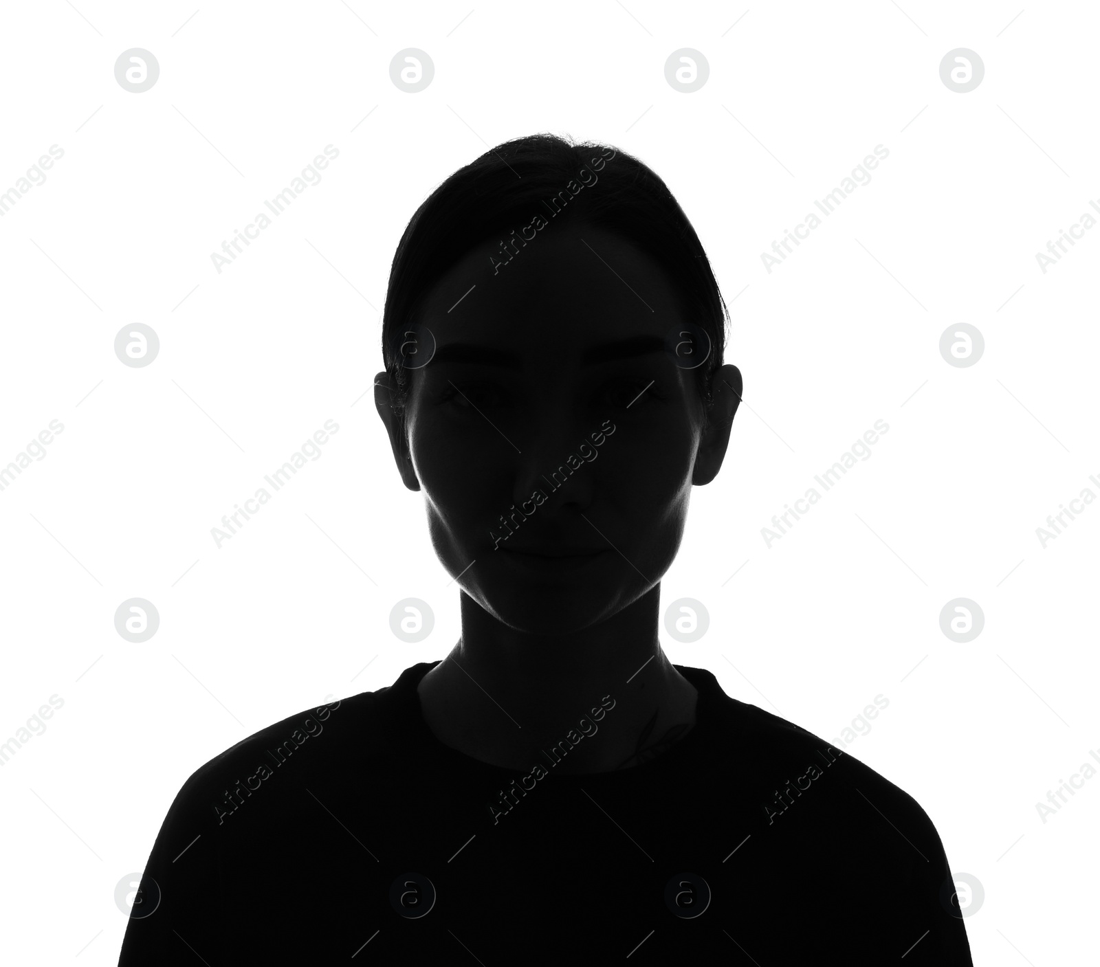 Photo of Silhouette of anonymous woman on white background