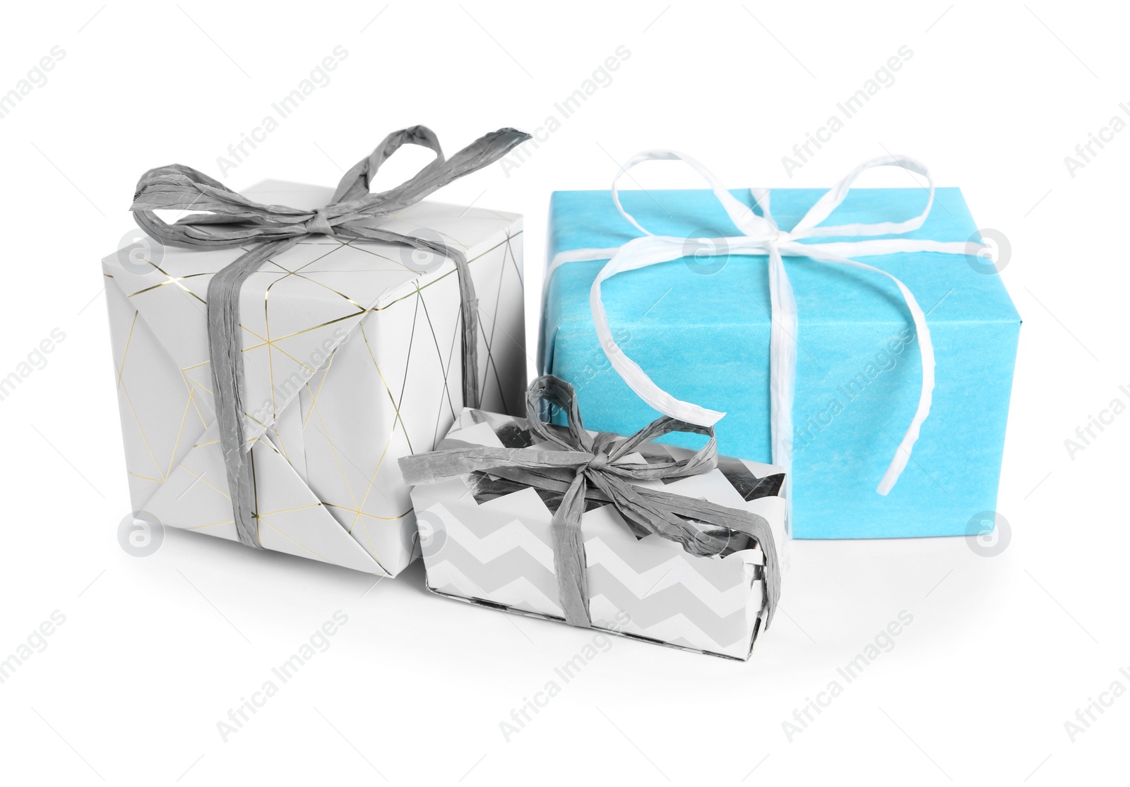 Photo of Heap of beautiful gift boxes on white background