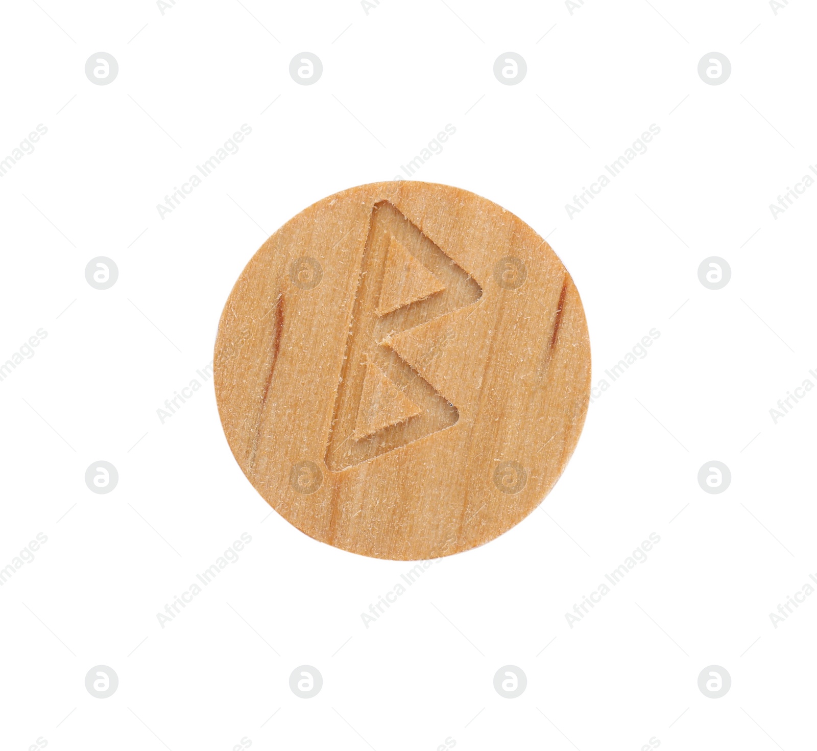 Photo of Wooden rune Berkanan isolated on white, top view