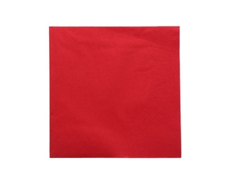 Photo of Red clean paper tissue isolated on white, top view