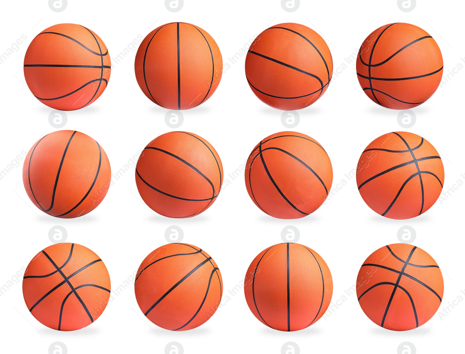 Image of Set with bright basketball balls on white background 