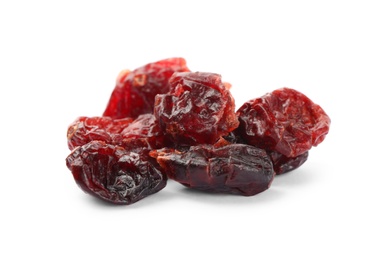 Photo of Dried cranberries isolated on white. Healthy snack