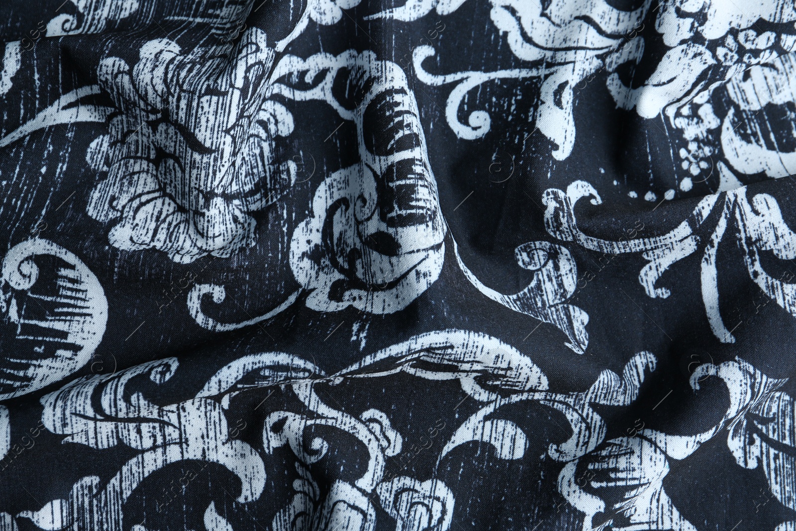 Photo of Texture of beautiful fabric with stylish pattern as background, closeup