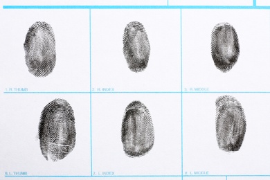 Fingerprint record sheet, top view. Criminal investigation