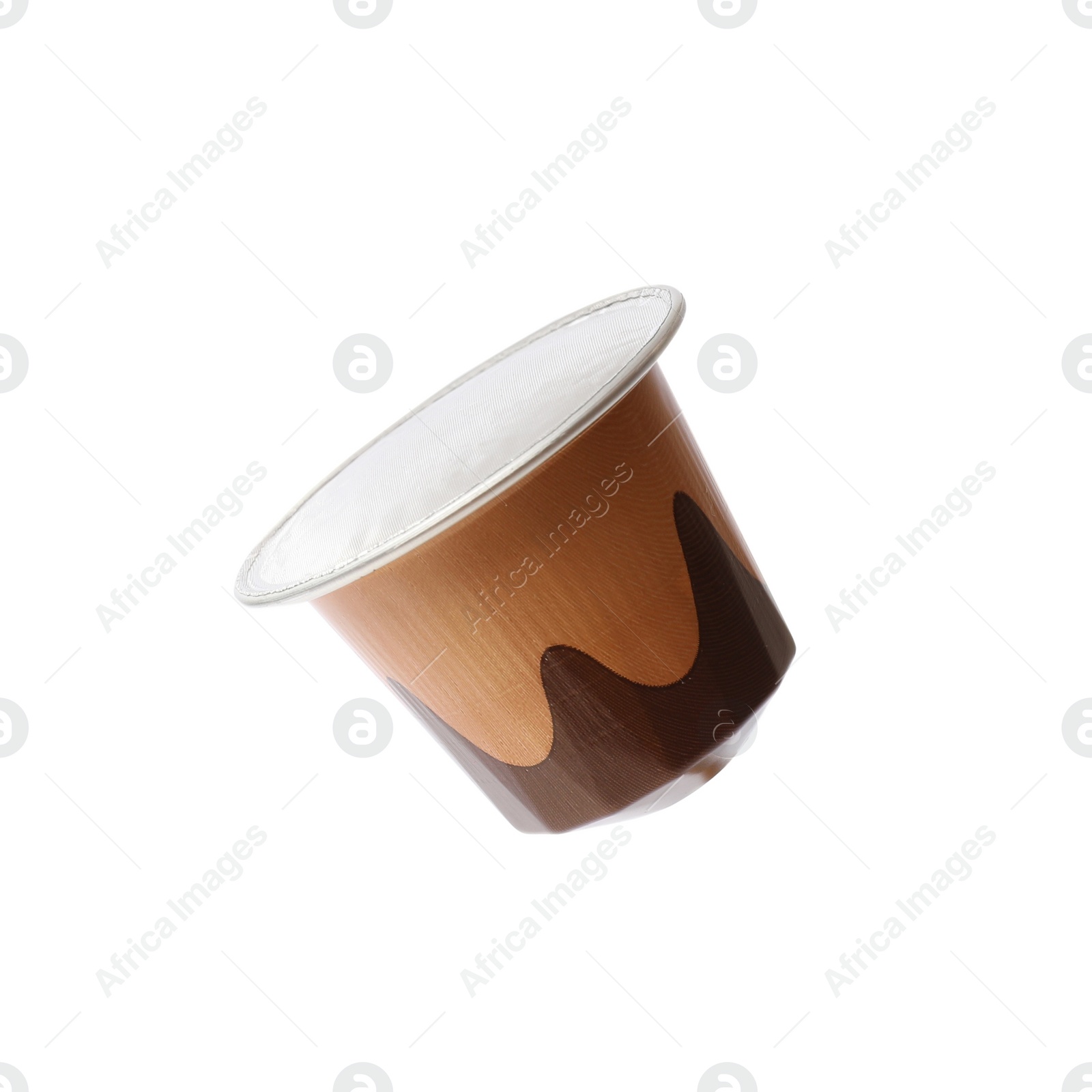 Photo of One plastic coffee capsule isolated on white