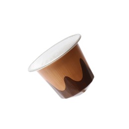 Photo of One plastic coffee capsule isolated on white