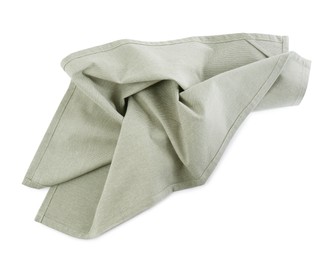Photo of Crumpled light grey towel for kitchen isolated on white, top view