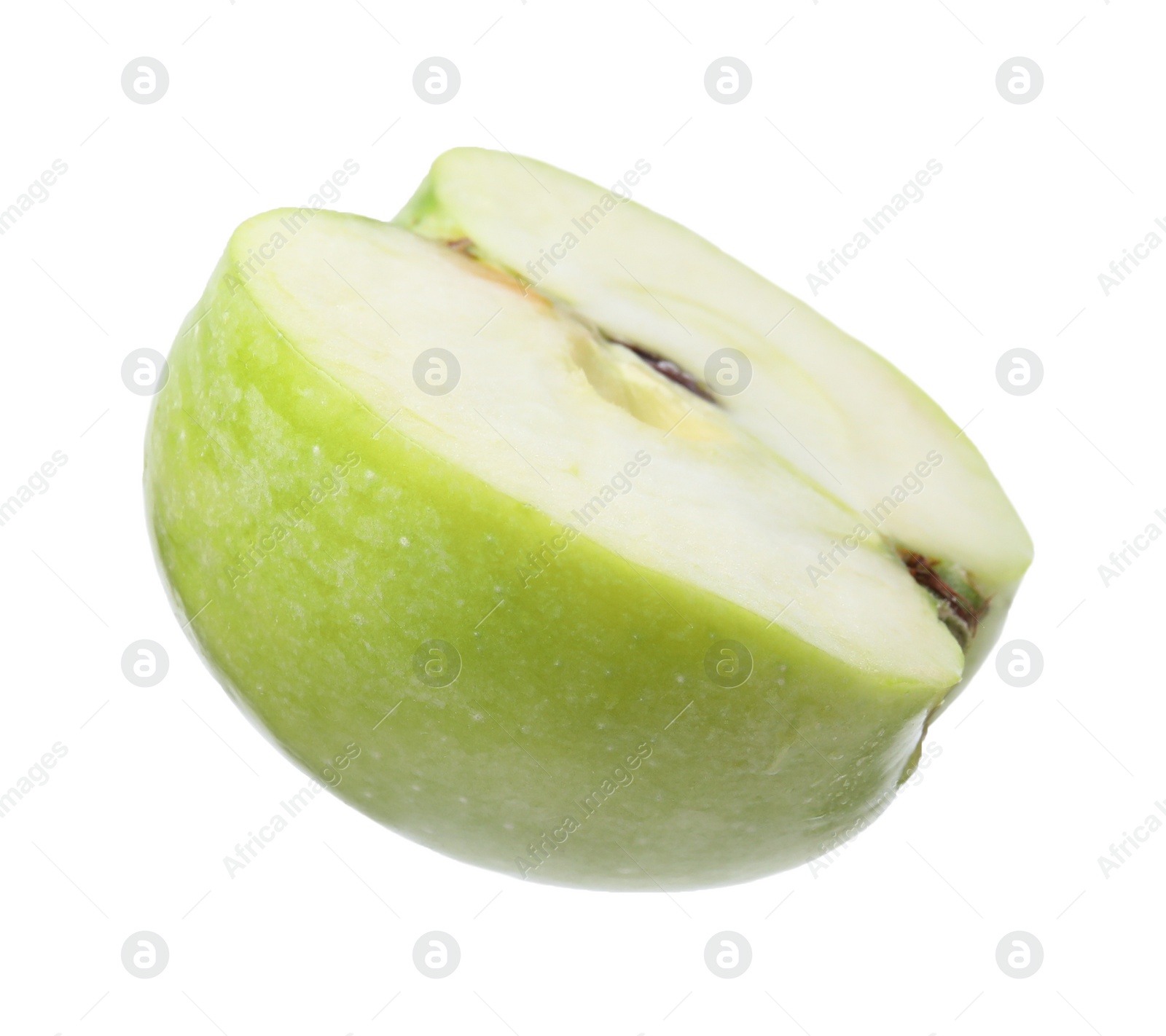 Photo of Half of ripe green apple on white background