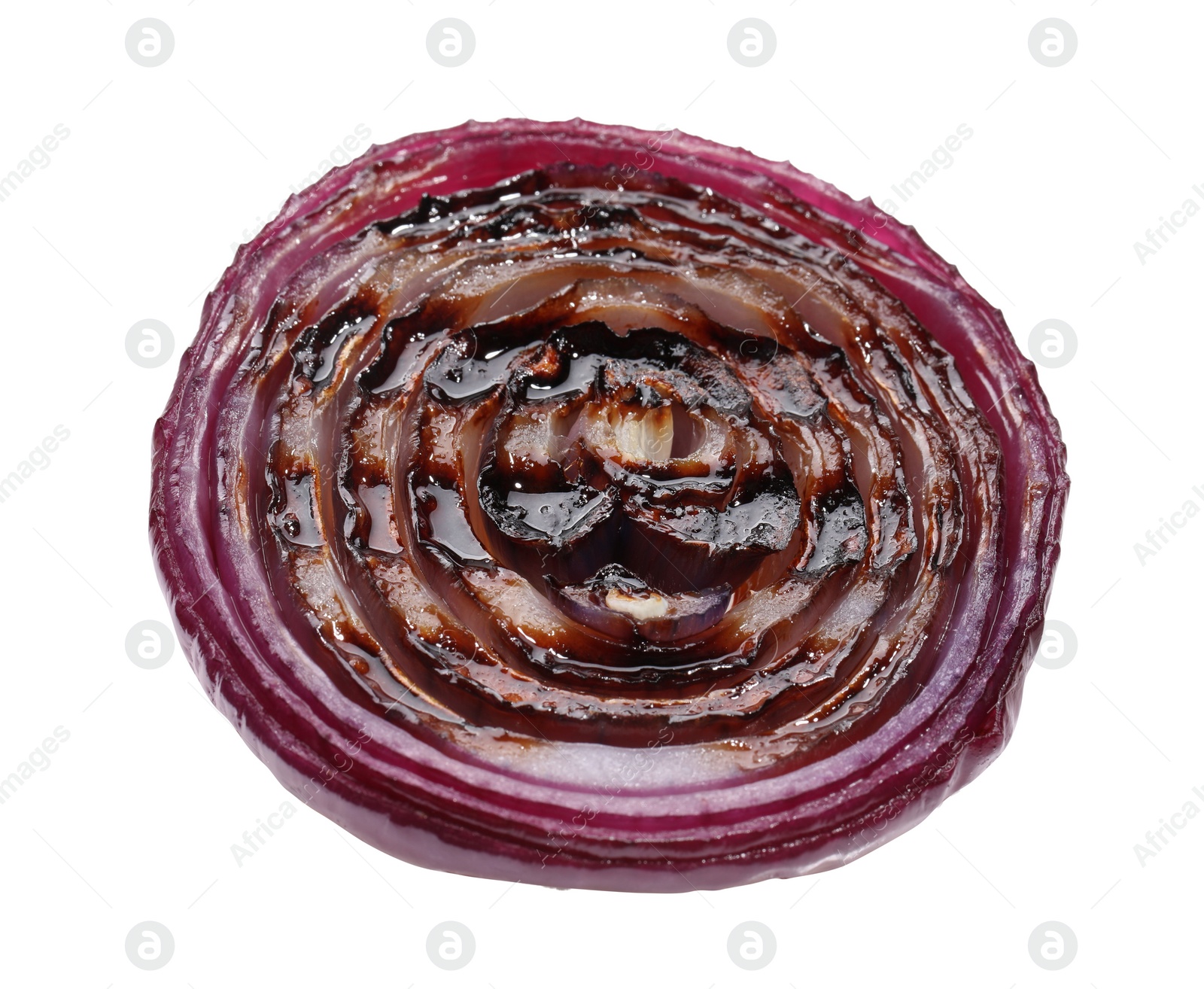 Photo of Slice of grilled red onion isolated on white