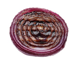 Photo of Slice of grilled red onion isolated on white